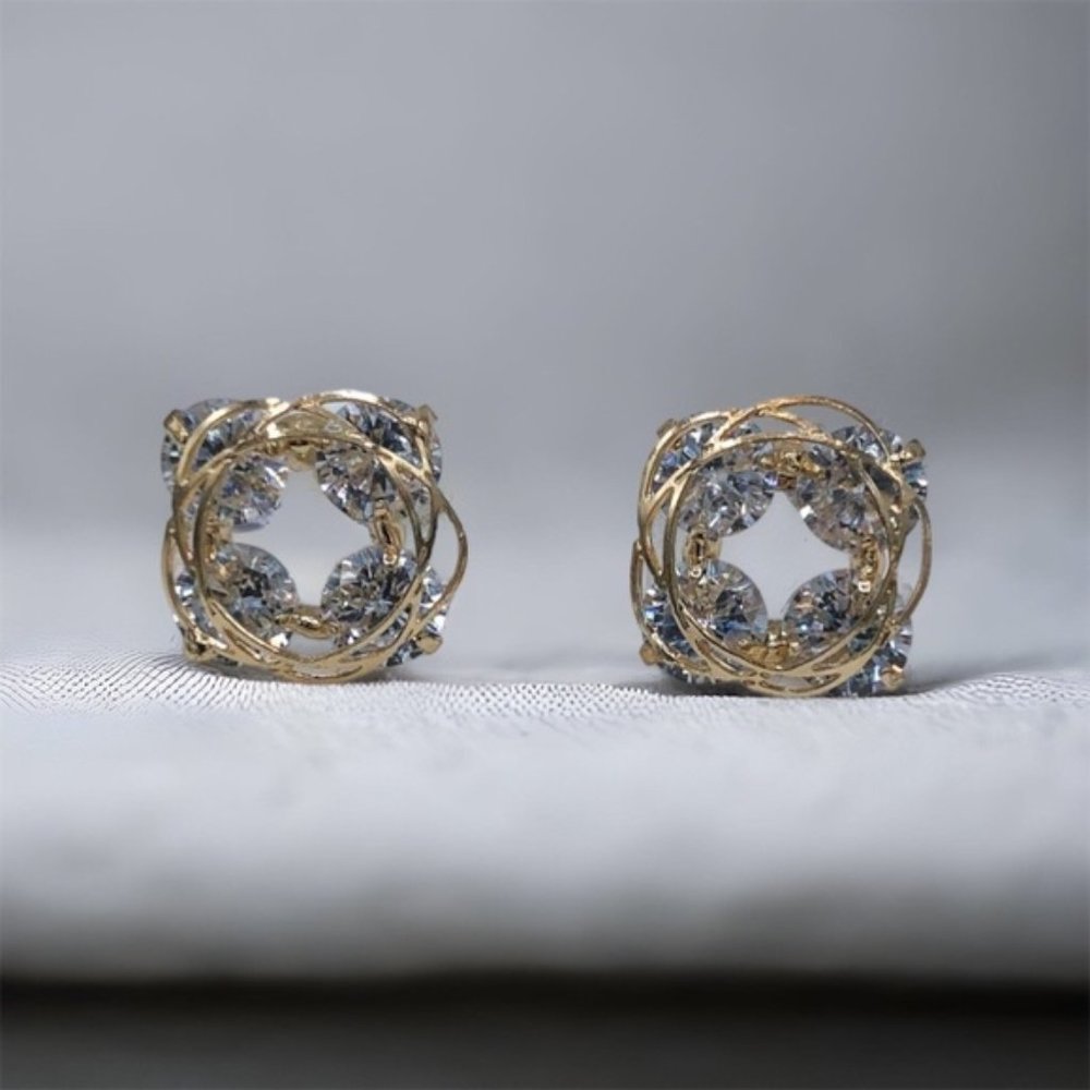 gold-tone spun faux diamond earrings